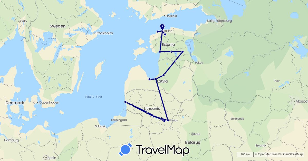 TravelMap itinerary: driving in Estonia, Lithuania, Latvia (Europe)